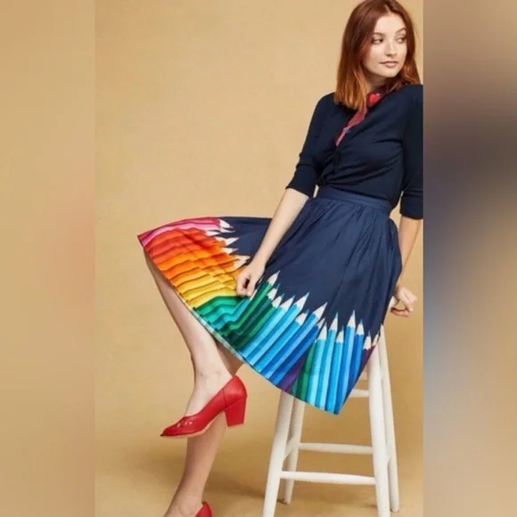 Navy Skirt with Rainbow Pencil Print from ModCloth - Picture 1 of 5